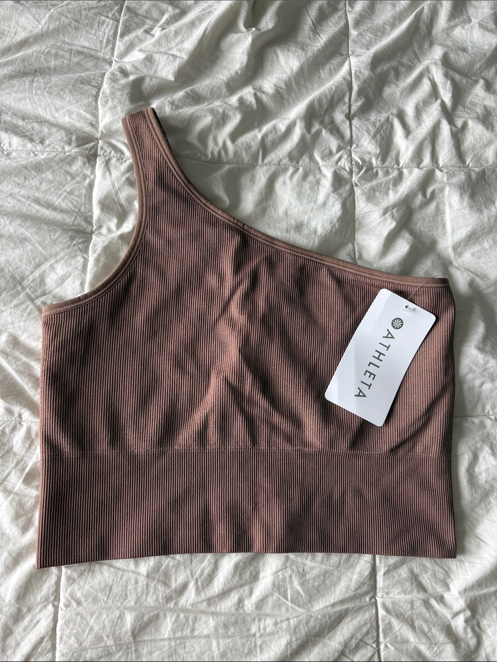 Athleta Asymmetric Ribbed Crop Top in Mauve Brown
